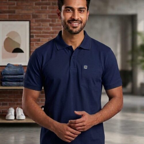 Mens Polo T-Shirt Navy Blue L