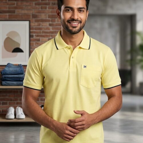 Mens Polo T-Shirt Yellow L